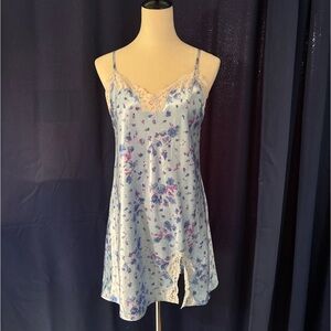 Vintage floral slit dress with lace detailing and a slip mini dress lingerie